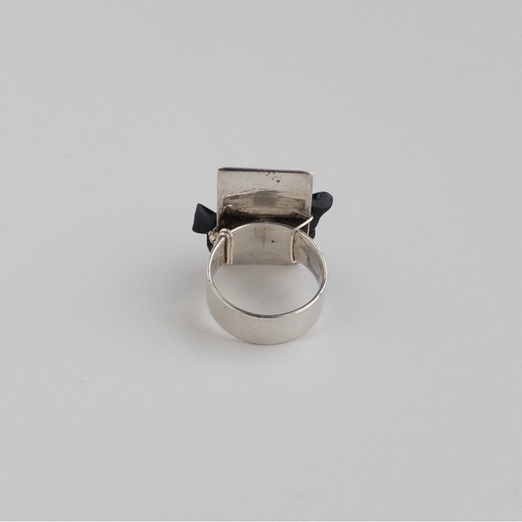 Vintage Modernist Sterling Silver Black Onyx Stone Chip Ring Handmade 925 Size 6 - Picture 5 of 10